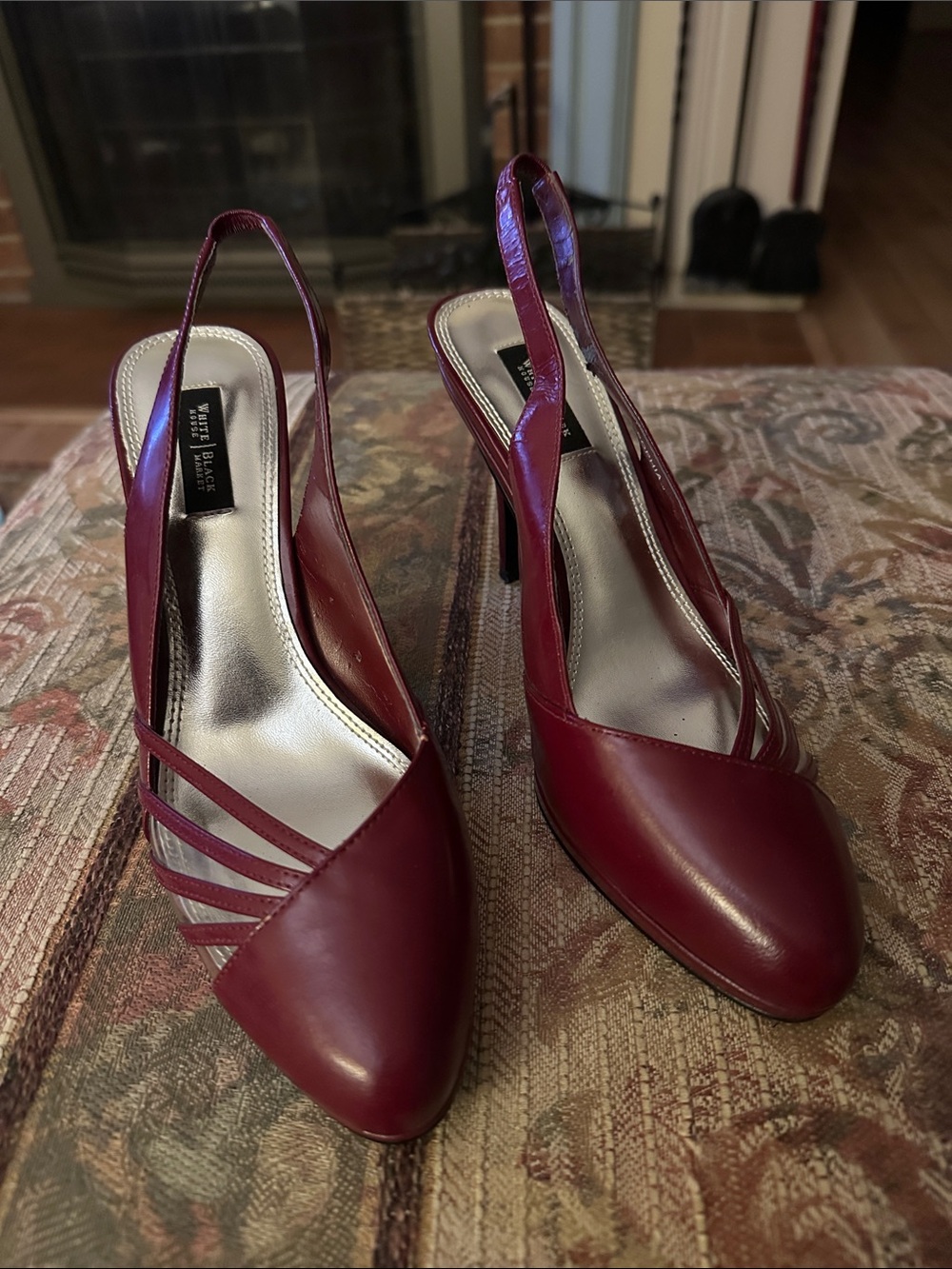 White House Black Market Wine Red Slingback Pointed-Toe Heels Cut Outs 8M